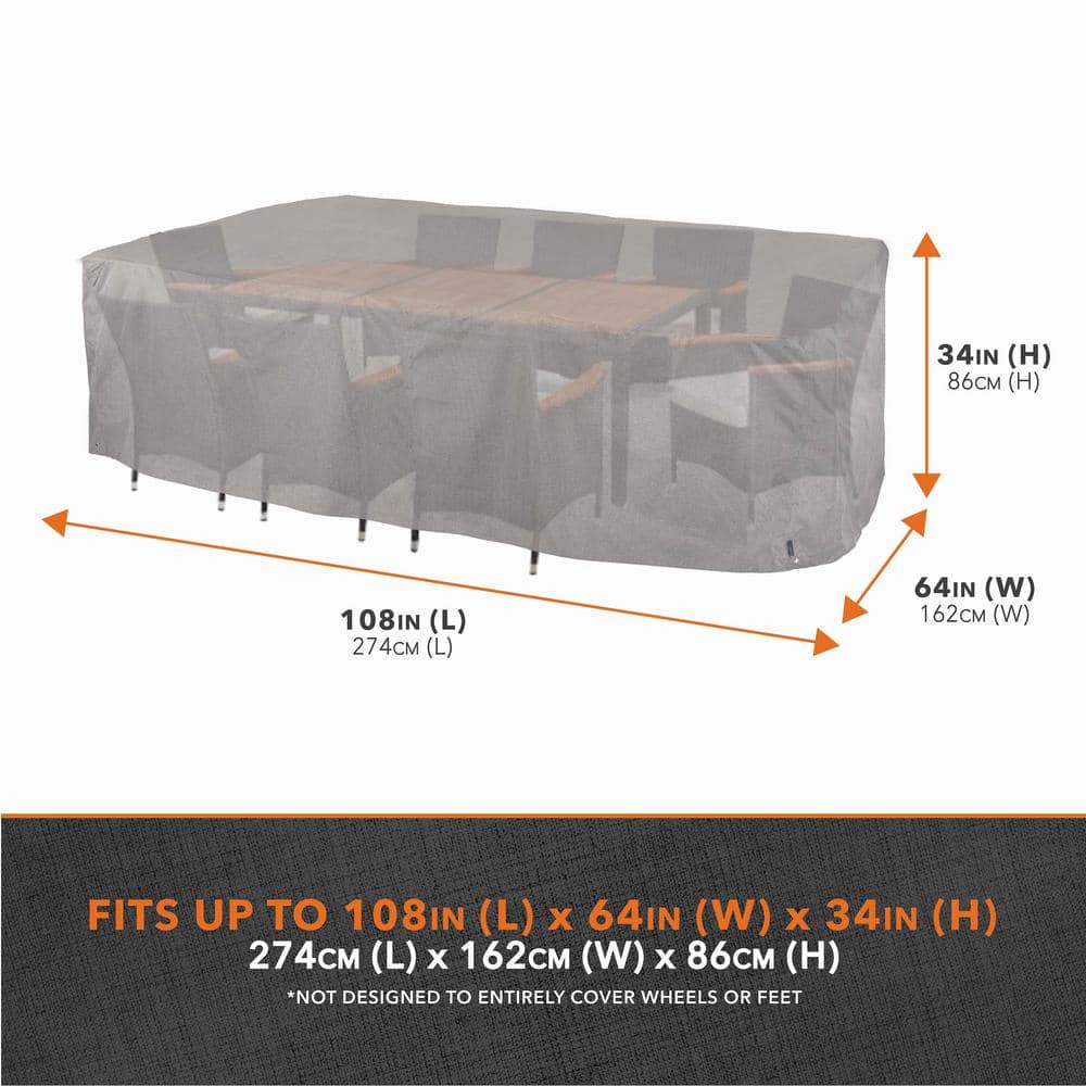 Heather Gray Waterproof Rectangular Patio Dining Set Cover