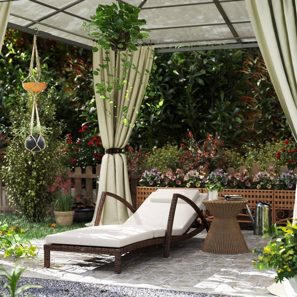 Wicker 2-Piece Outdoor Chaise Lounge with Beige Cushions, Beige Family Cush