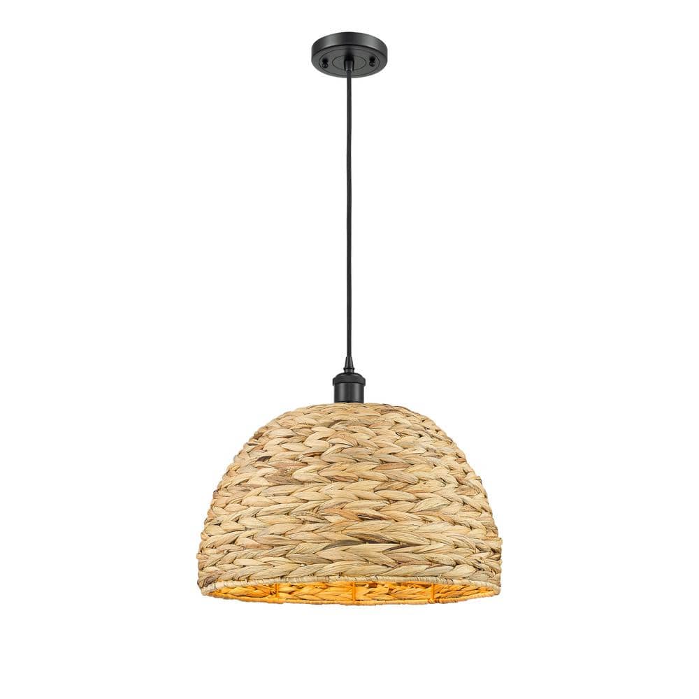 Woven Rattan 100-Watt 1-Light Matte Black Shaded Mini Pendant Light with Rattan Shade price history on PriceWatchPro