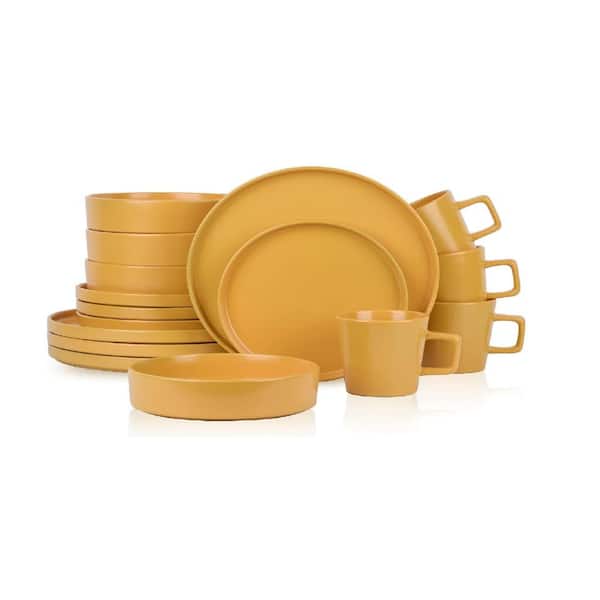 Aoibox 16-Piece Stoneware Round Dinnerware Set, Service for 4, Yellow