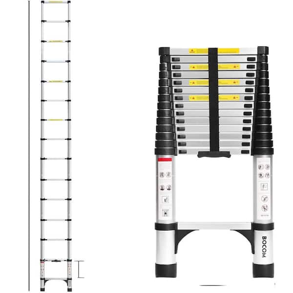 Reach 14 ft. Telescoping Ladder Aluminum Collapsible Extension 330 lbs. Capacity w/ Triangle Stabilizers Ideal for Home