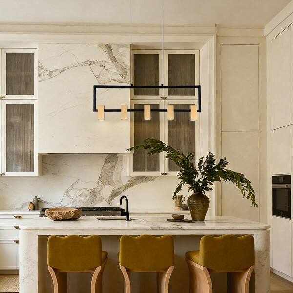Zevni 24W Integrated LED 5-Light Brass Linear Chandelier Modern