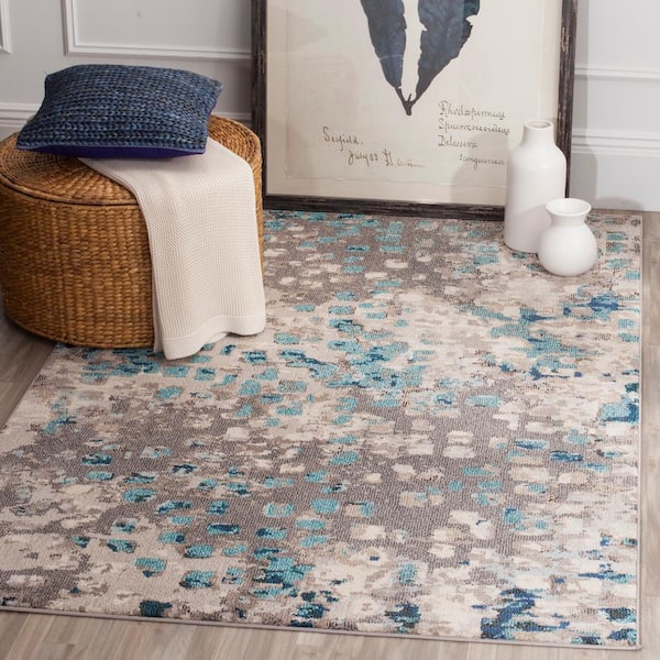 Monaco Gray/Light Blue Doormat 3 ft. x 3 ft. Square Geometric Area Rug