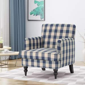 Harrison Blue Checkerboard Fabric Club Chair with Stud Accents