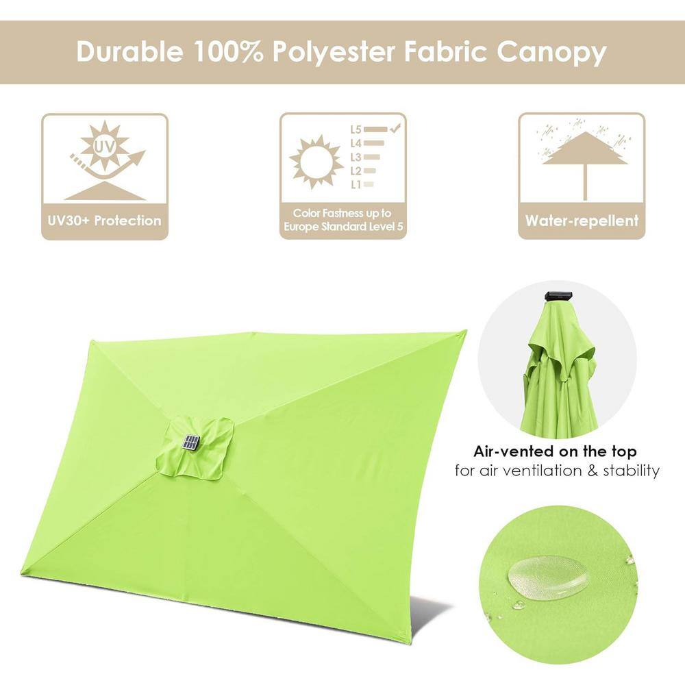 10 ft Lime Green Solar Powered LED Rectangle Patio Umbrella with Black Steel Pole