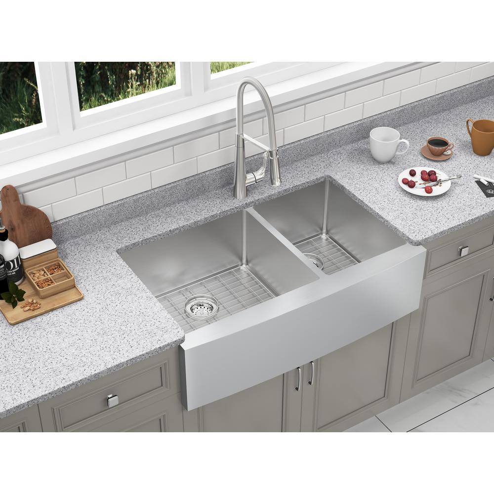 Asheboro 36'' Stainless Steel Farmhouse Double Bowl Kitchen Sink