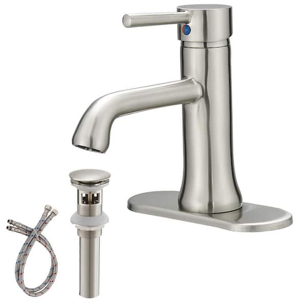 matrix decor Single Handle Single Hole Bathroom Faucet with Deckplate Included and Spot Resistant in Brushed Nickel