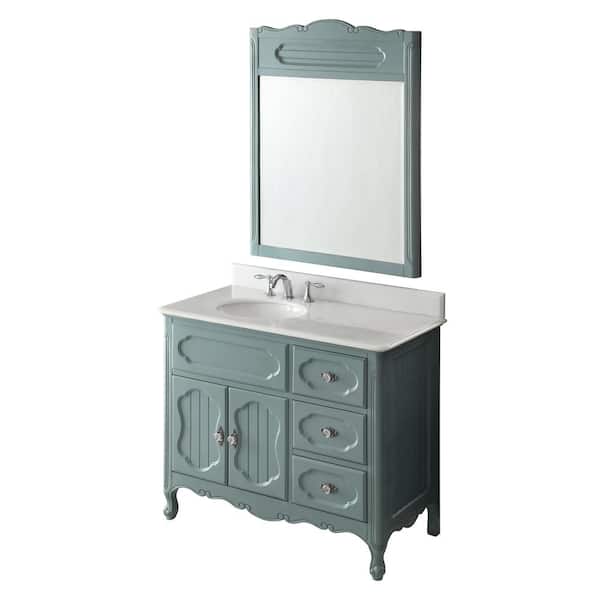 Benton Collection Knoxville 42 in. W x 21 in. D x 35 in. H Bathroom Vanity in Light Blue with Single Sink White Marble Top and Mirror