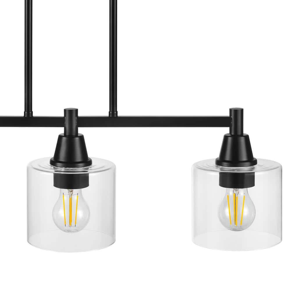 Matte Black Glass 3-Light Linear Island Pendant