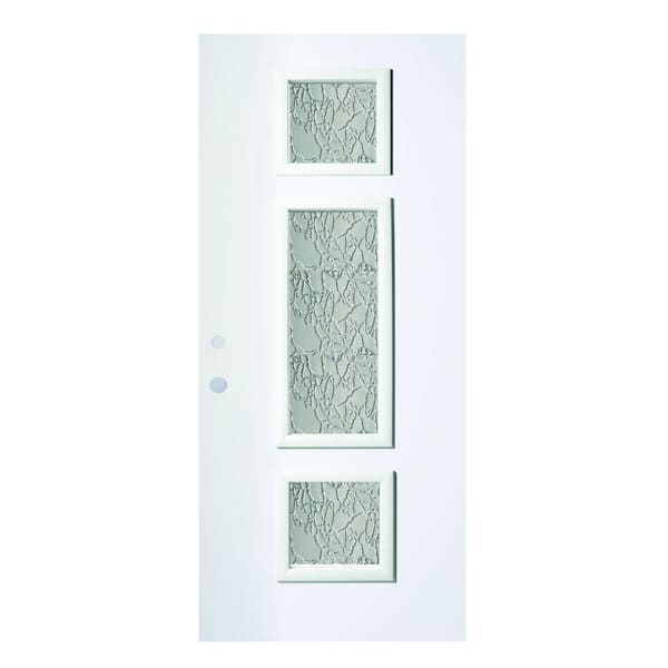 Stanley Doors 32 in. x 80 in. Marjorie Delta Satin 3 Lite Painted White Right-Hand Inswing Steel Prehung Front Door