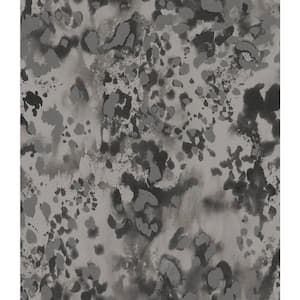 56 sq. ft. Metallic Charcoal Leopard Abstract Paper Unpasted Wallpaper Roll