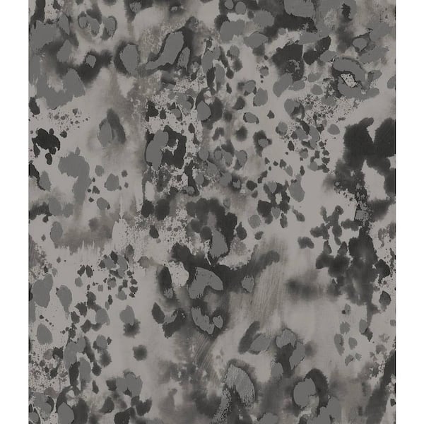 Seabrook Designs 56 sq. ft. Metallic Charcoal Leopard Abstract Paper Unpasted Wallpaper Roll