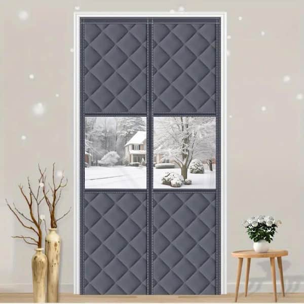 35.5 in. x 83 in. Beige Thermal Insulated Vinyl Magnetic Door Curtain Screen Door Waterproof Double Slide