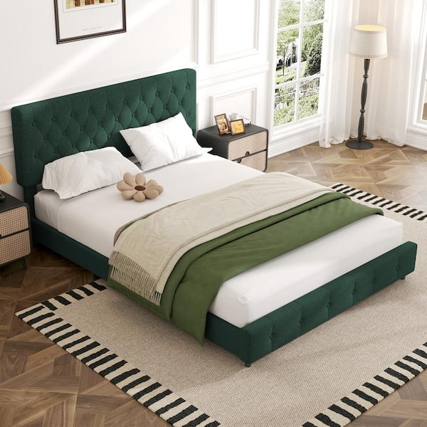 JEAREY Green Full Linen Upholstered Storage Platform Bed Frame with Headboard