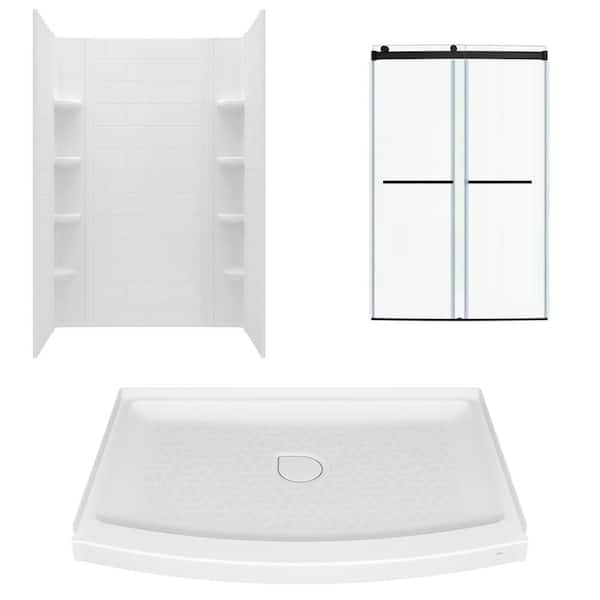 Ovation Curve 48 in. L x 30 in. W x 72 in. H Center Drain Alcove Shower Stall Kit in Matte Black