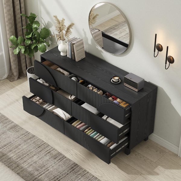 Nestfair 60 in. W Carbon Black Makeup Vanity Dresser with 6 Drawer DCTRS315E - The Home Depot Nestfair 60 in. W Carbon Black Makeup Vanity Dresser with 6 Drawer DCTRS315E - The Home Depot