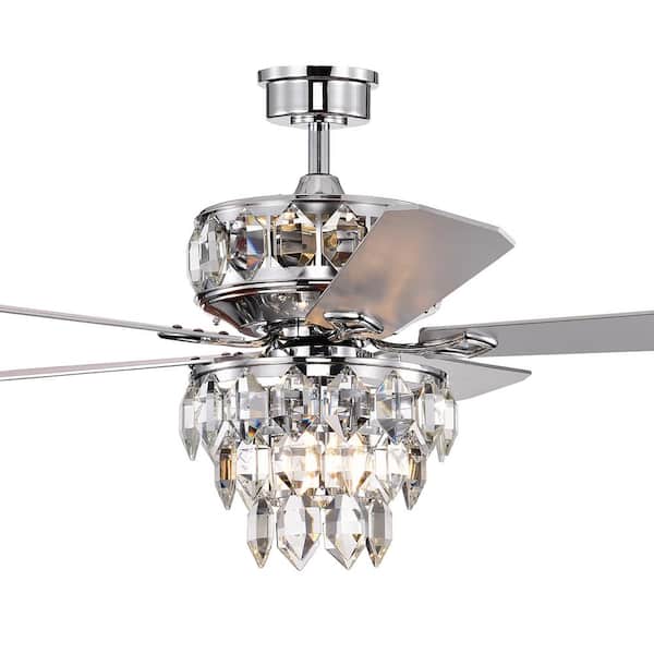 Edvivi Howell 52 in. Modern LED Indoor Chrome Fan with Crystal Light Kit and Remote Control FFG779CH - The Home Depot