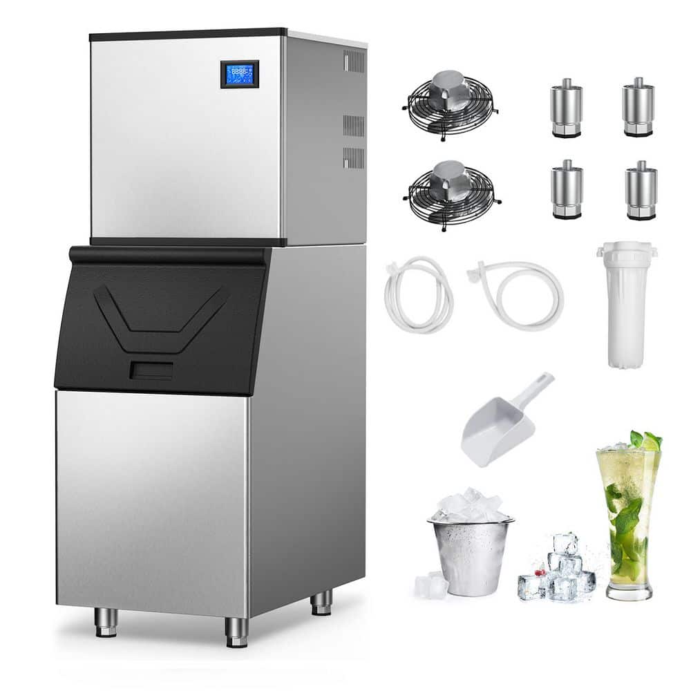 22.2 in. 580 lbs. Per Day Split Commercial Freestanding Ice Maker in Silver 182-Full Size Ice Cubes/Cycle (2-Pack)