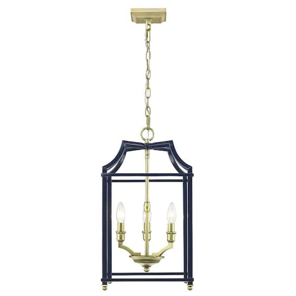 Golden Lighting Leighton 3-Light Satin Brass and Navy Blue Pendant Light
