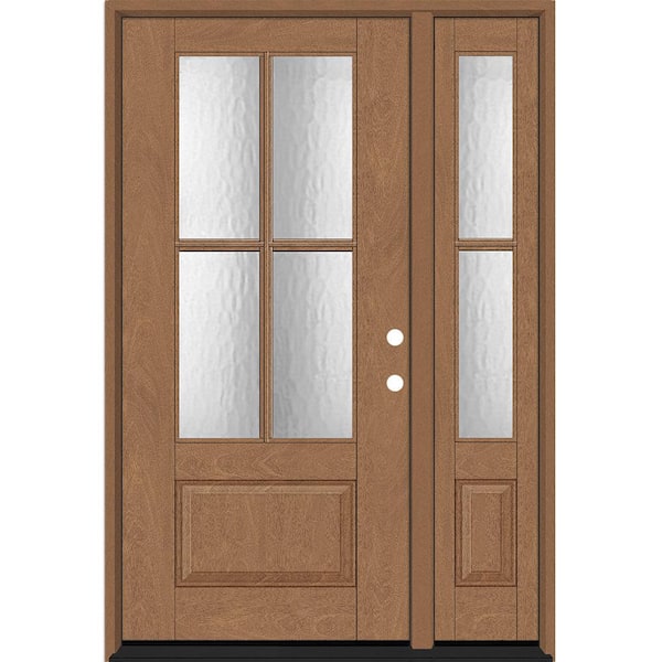 Steves & Sons Regency 53 in. x 80 in. 3/4Lite 4SDL Oasis Deco Glass LHIS Prefinish AutumnWht Fiberglass Prehung Front Door w/1_ 14inSL
