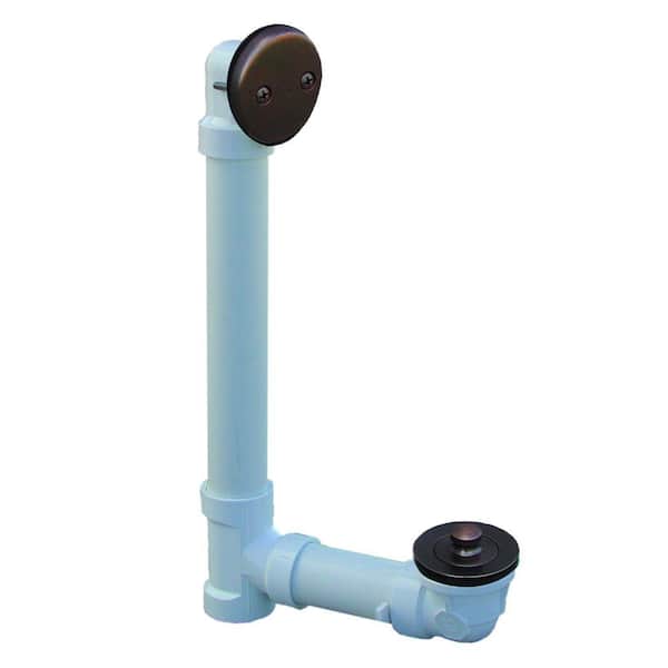 JONES STEPHENS Lift and Turn White Plastic Tubular 2-Hole Bath Waste and Overflow Tub Drain Full Kit in Old World Bronze