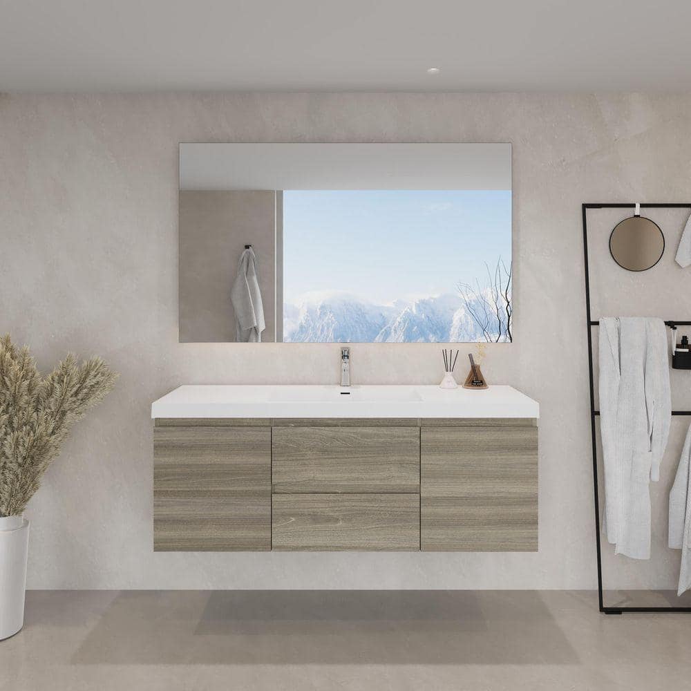 Aionor 60 in. W Single Sink Floating Bath Vanity in Ash Grey with