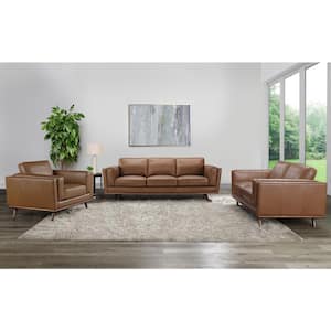 Postino 91 in. Square Arm 2-Piece 6-Seater Sofa Set in Camel
