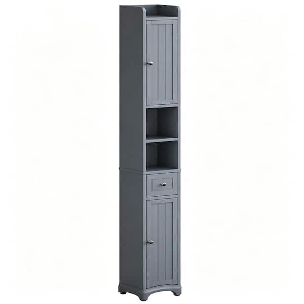 7.8 in. W x 70.8 in. H Grey Wood Floor Mount Storage Cabinet with Adjustable Shelves and Drawer