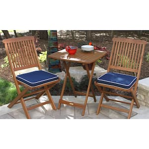 3-Piece Eucalyptus Outdoor Bistro Set with Blue Cushions