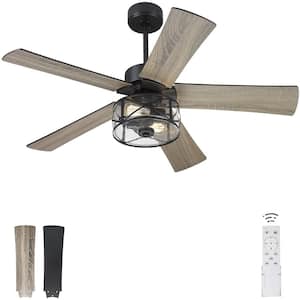 48 in. W Indoor Matte Black Farmhouse Wooden Finish 2-Light Ceiling Fan with Remote Control