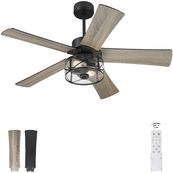 ZACHVO 48 in. W Indoor Matte Black Farmhouse Wooden Finish 2-Light Ceiling Fan with Remote Control