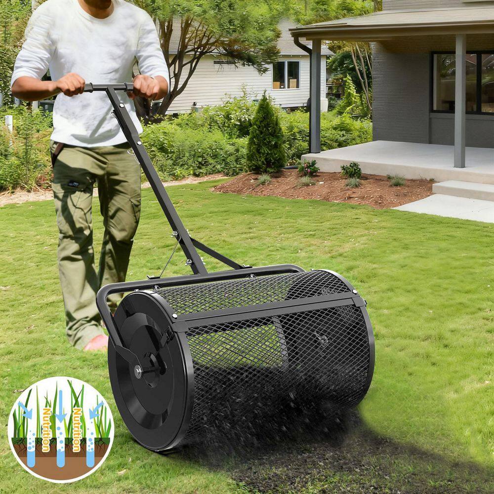 24 in. Black Compost Handheld Spreader Peat Moss Spreader, Lawn Garden Spreader Roller for Manure with 3-Heights price history on PriceWatchPro