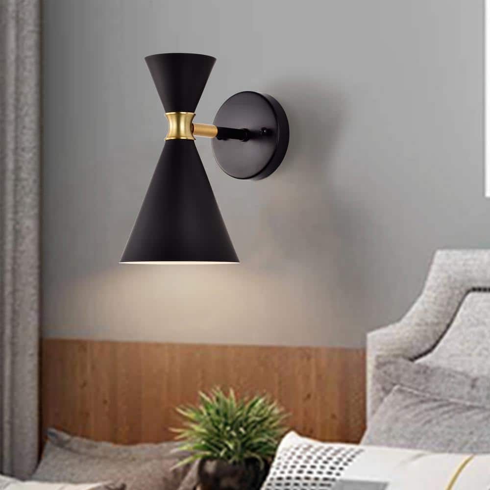 Asymmetric Hourglass Black and Brass Wall Sconce