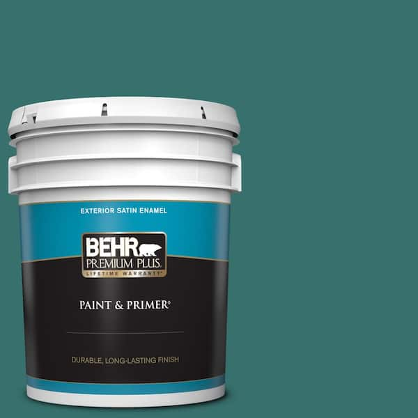 BEHR PREMIUM PLUS 5 gal. #500D-7 Caribbean Green Satin Enamel Exterior Paint & Primer