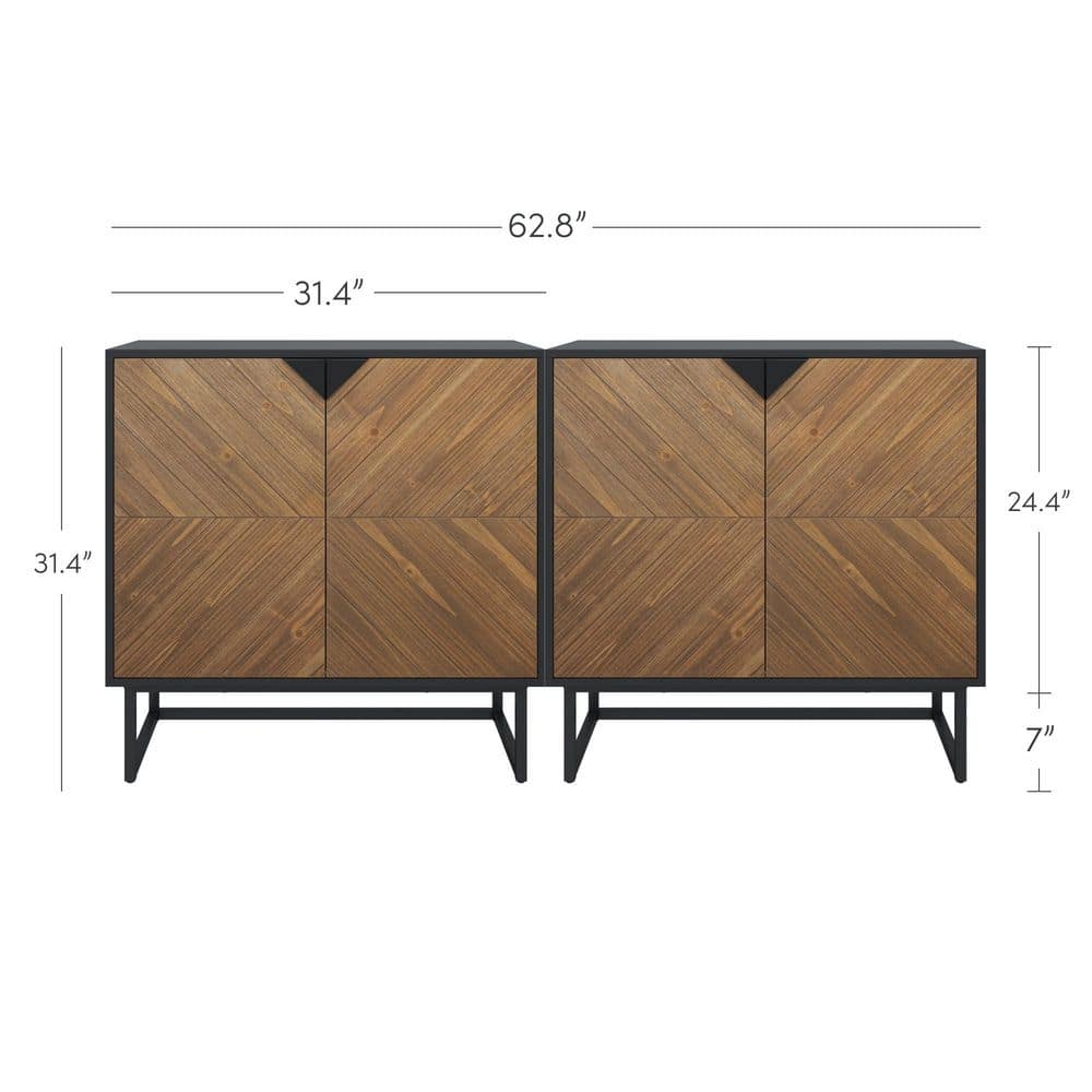 Matte Black and Fir Wood Freestanding Storage Cabinet with Adjustable Shelves