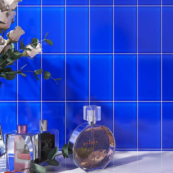Crystile Electric Blue 3 in. X 6 in. Glossy Glass Subway Tile (10 sq. ft./Case)