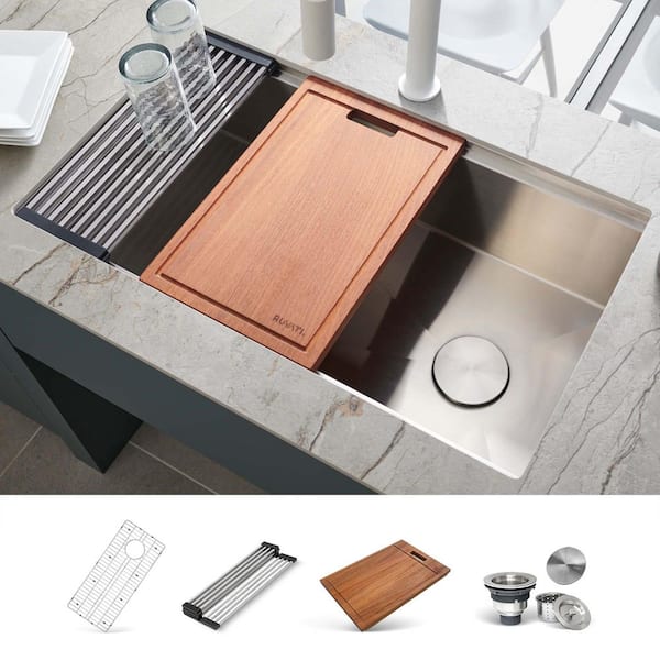 Veniso 33 in. Undermount Single Bowl 16-Gauge Slope Bottom Offset Drain Workstation Kitchen Sink