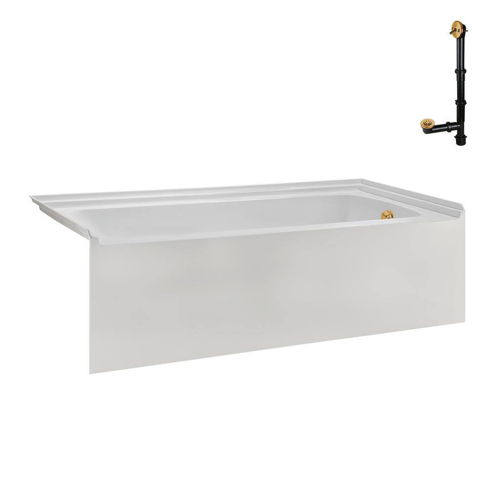 Glossy White Acrylic Alcove Bathtub with Brushed Gold Trim