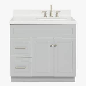 Hamlet 36.25 in. W x 22 in. D x 36 in. H Single Sink Freestanding Bath Vanity in Grey with Carrara White Quartz Top