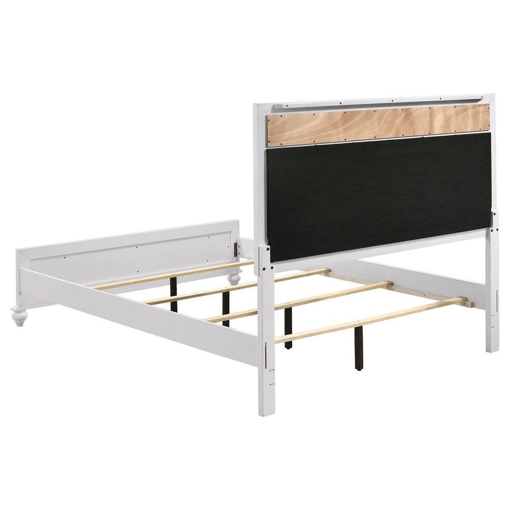 Gray and White Faux Leather Queen Upholstered Bed with Tufted Headboard