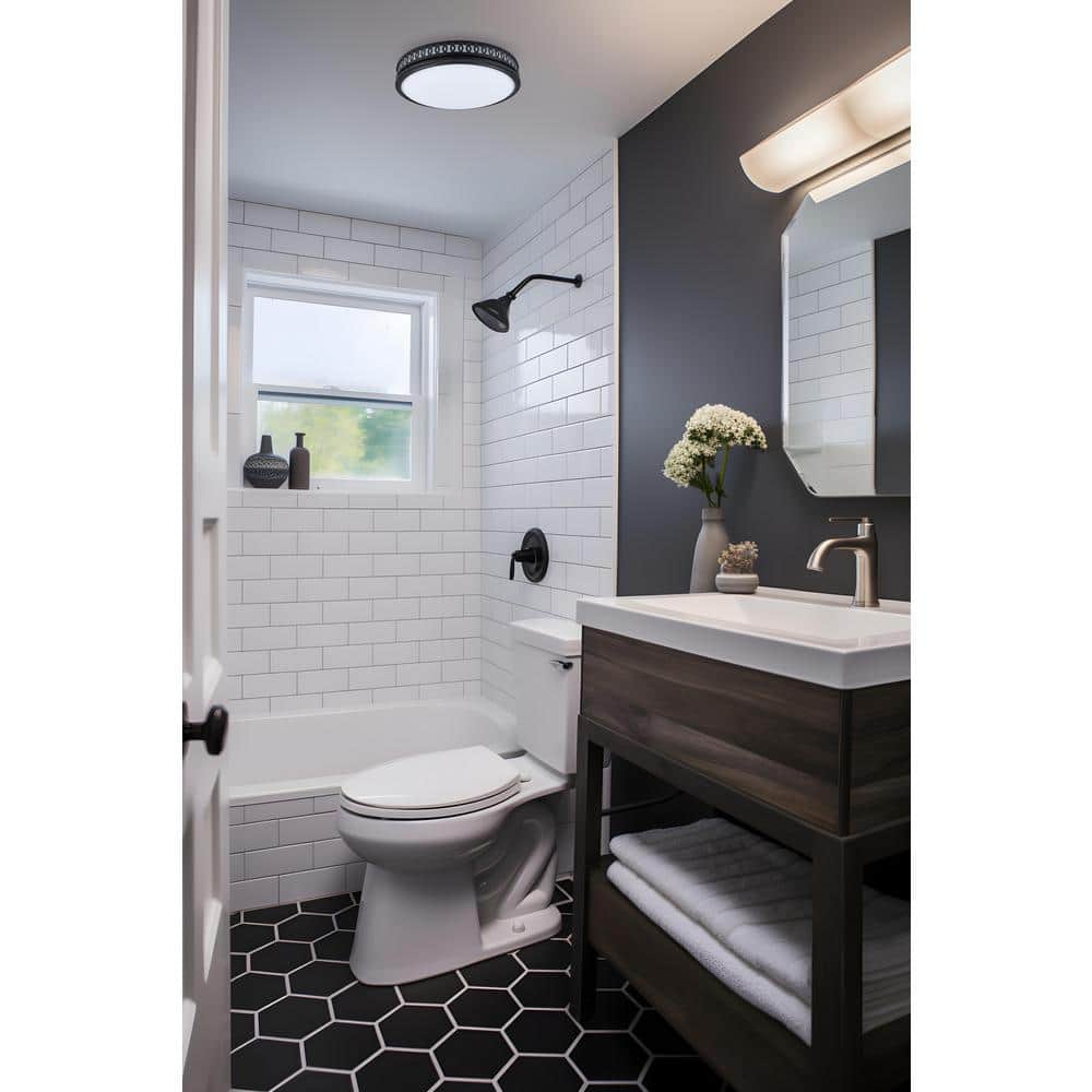 Matte Black Round LED Bathroom Exhaust Fan with Frosted Glass