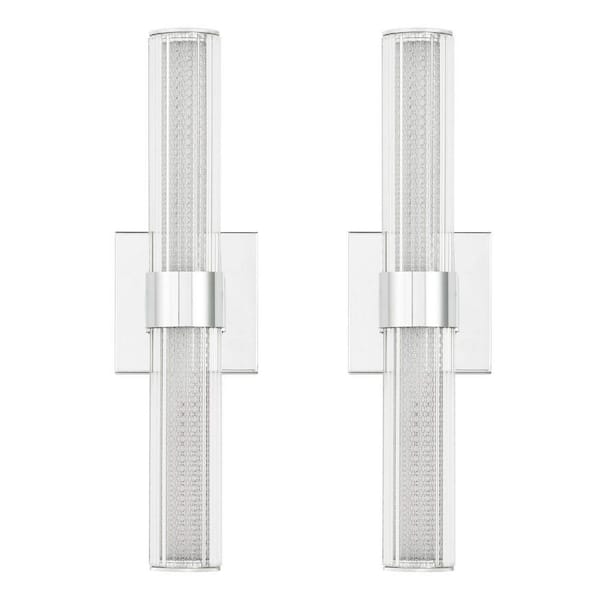 17 in. Chrome LED Modern Cylindrical Wall Sconce with Glass Shade (2-Pack)