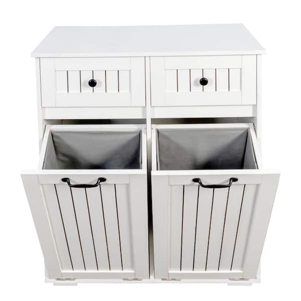 31.5 in. W x 15.75 in. D x 35.83 in. H White Linen Cabinet, Laundry Cabinet, with 2 Laundry Basket and 2 Drawers