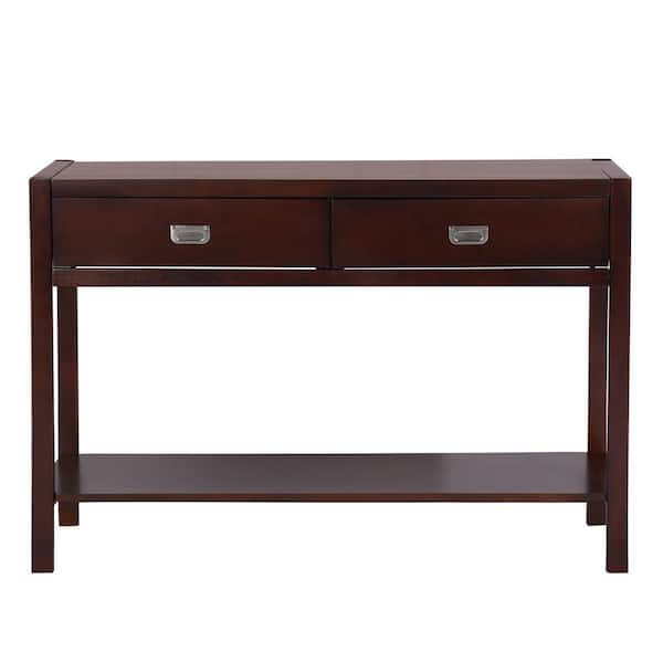 CIPACHO 44.2 in. Walnut Standard Rectangle Wood Console Table with Opening Shelf