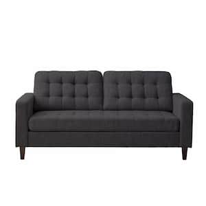 Brynn 76 in. Dark Gray Polyester Upholstered 3 Seat Square Arm Sofa with Buttonless Tufting