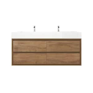 Saggie 59 in. W. x 20 in. D x 28 in. H Double Sink Floating Bath Vanity in White Oak with White Acrylic Top