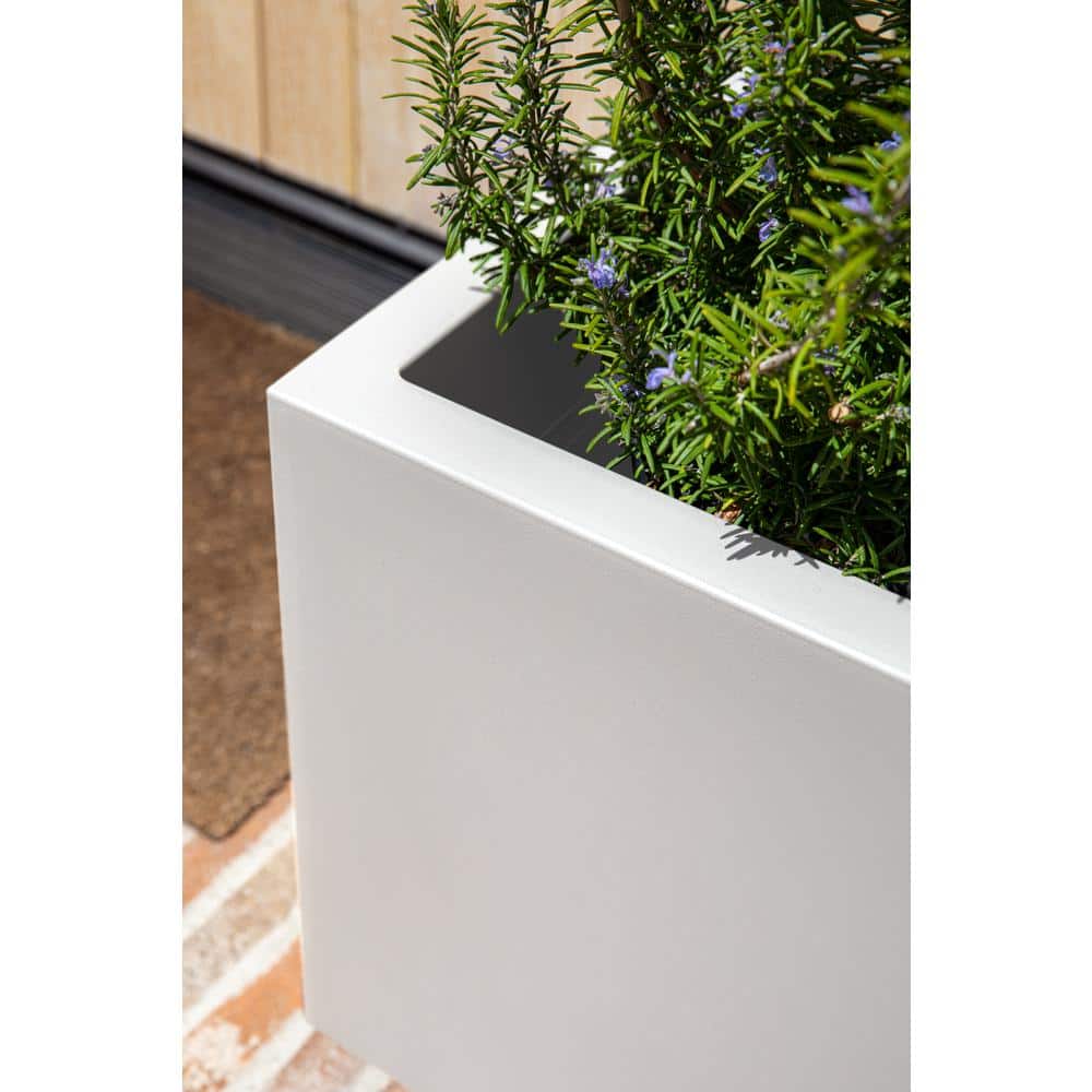 Modern Cube 22" White Polypropylene Planter with Drainage Holes