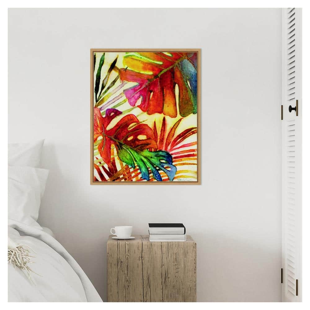 Tropic Botanicals I Colorful Canvas Print with Maple Frame