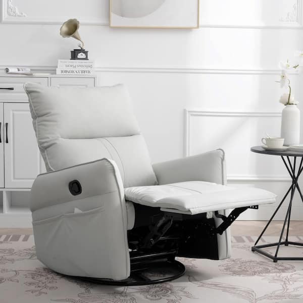 Gray Faux Leather Recliner 360° Swivel Manual Recliner with Side pocket (Manual Gear)