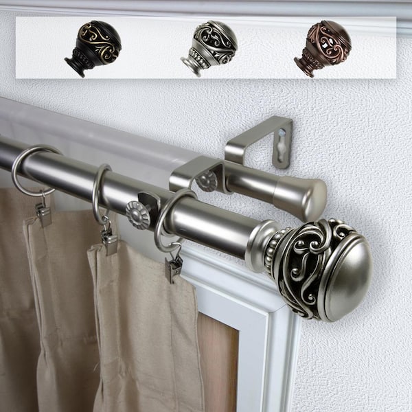Rod Desyne Claudia 1 in. Double Curtain Rod 160 in. to 240 in. in Satin Nickel